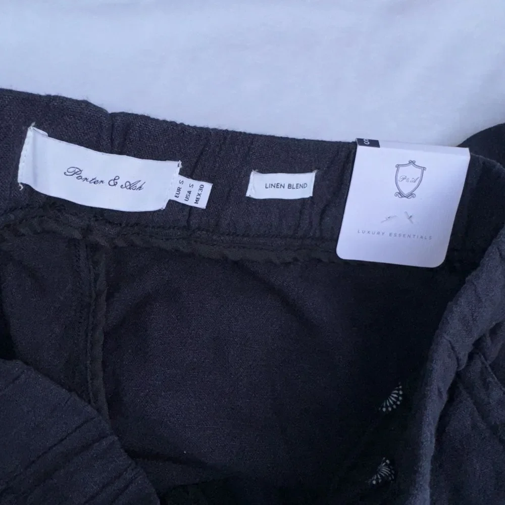 Porter & Ash Navy Blue Linen Blend Drawstring Shorts Size Small